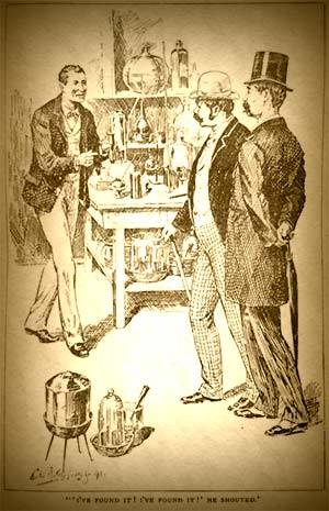 Holmes en el laboratorio conociendo a Watson gracias a su común conocido Stamford