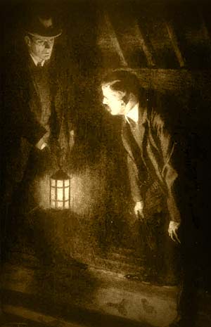 Holmes y Watson inspeccionan la casa de Bartholomew Sholto