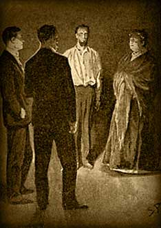 Los Barrymore hablando con Holmes y Watson